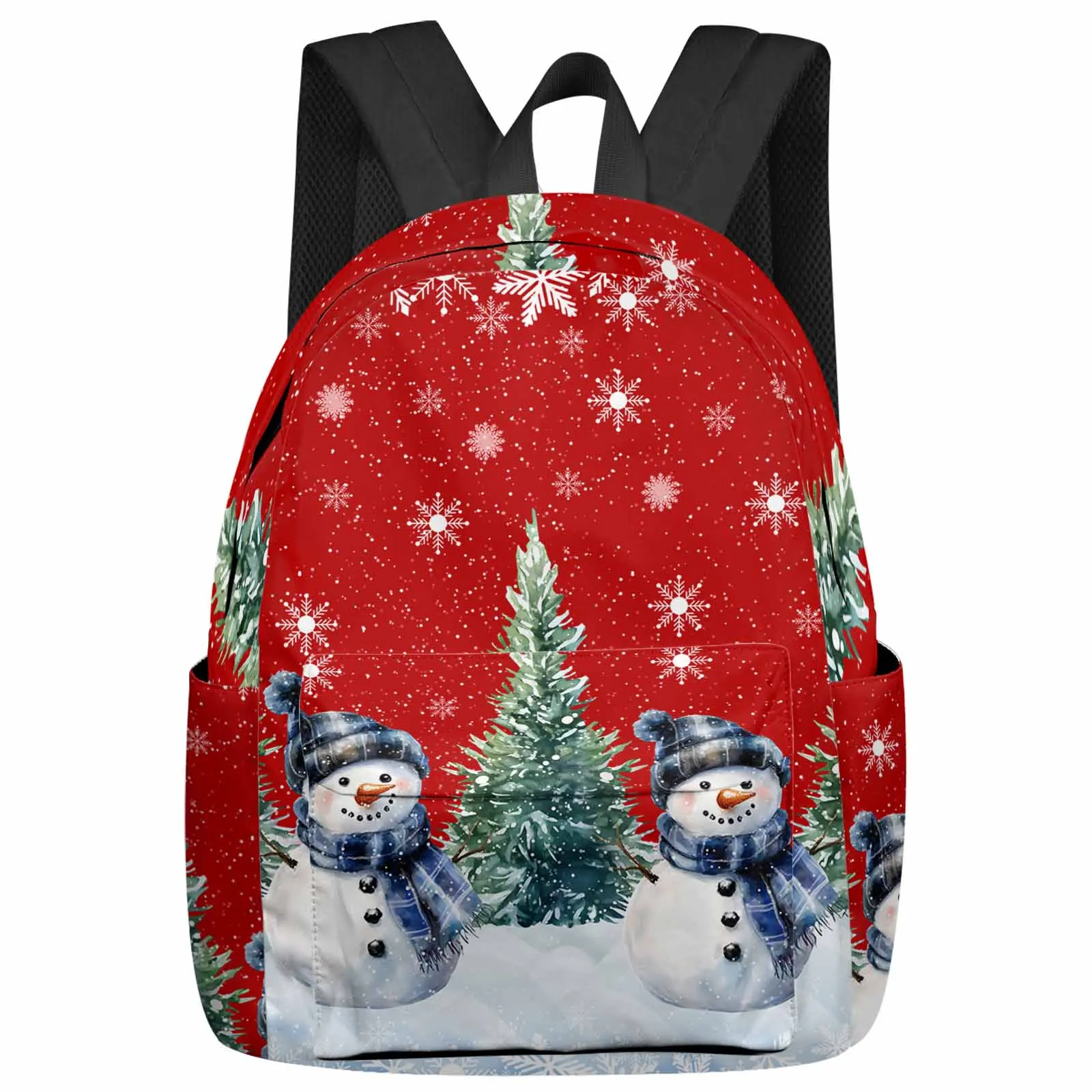 

Snowy Snowman Christmas Tree Snowflake Large Capacity Backpack Men Laptop Bags High School Teen College Girl Student Mochila