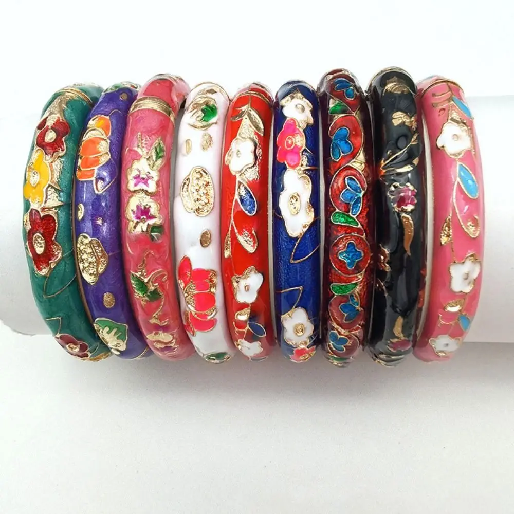 Gelang Cloisonne Tiongkok Enamel Gelang Ganda Tradisional Gelang Bunga Kerawang Peony Gelang Tangan Wanita Antik Etnis