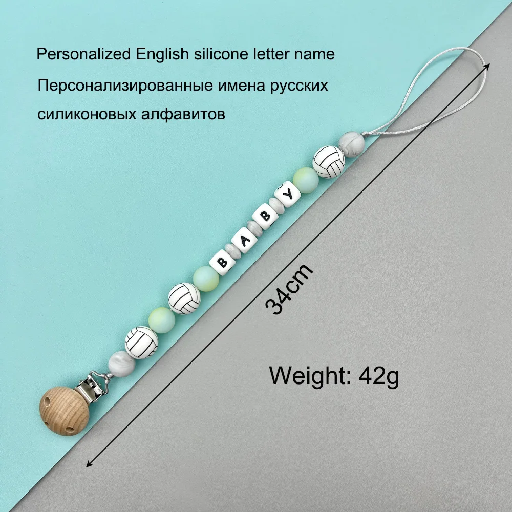 Spersonalizowane litery nazwa dziecko piłka nożna silikonowa noc perła wisiorek klips smoczka łańcuchy uchwyt gryzak dziecko zabawka Kawaii prezenty