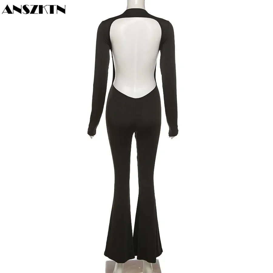 ANSZKTN Skinny 21AW Soild Backless Hollow Out Fitness Macacão Mulheres Bodysuits Para Mulheres Macacão