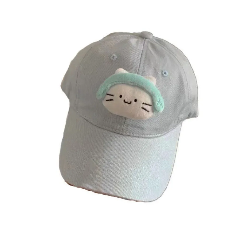 

Fashion Korean Style Plush Doll Baseball Cap Solid Color Cotton Earphone Cat Sun Hat Baseball Hat Anime Peaked Cap Men