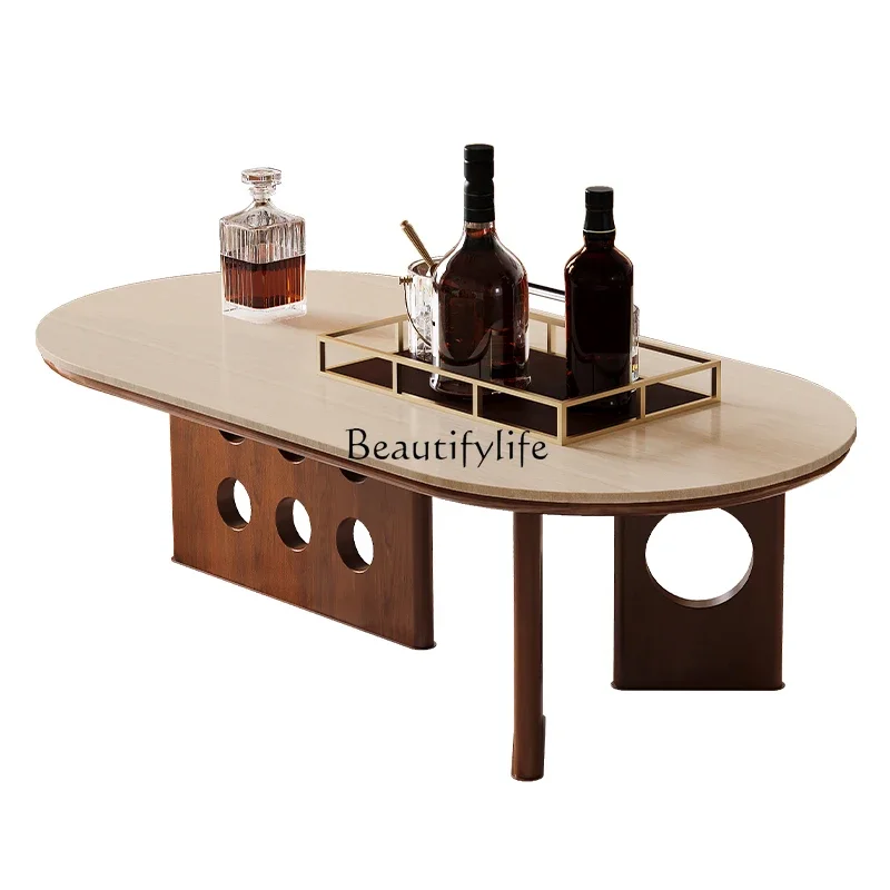 

Z.Solid wood coffee table living room household small apartment Italian minimalist rock slab tea table