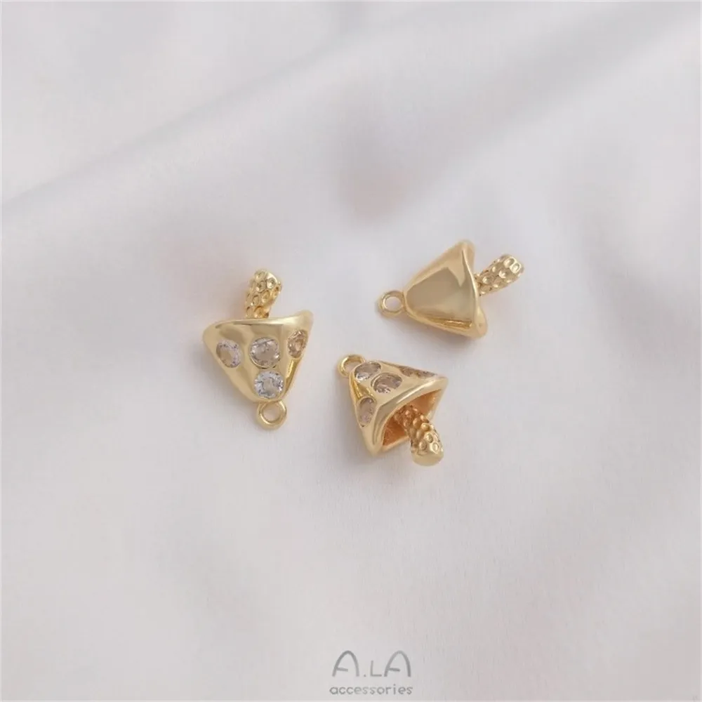 จี้เห็ดเพทายฝังทองแท้14K จี้แฟชั่นกำไล DIY ทำมือ K357จี้สร้อยคอมีเสน่ห์