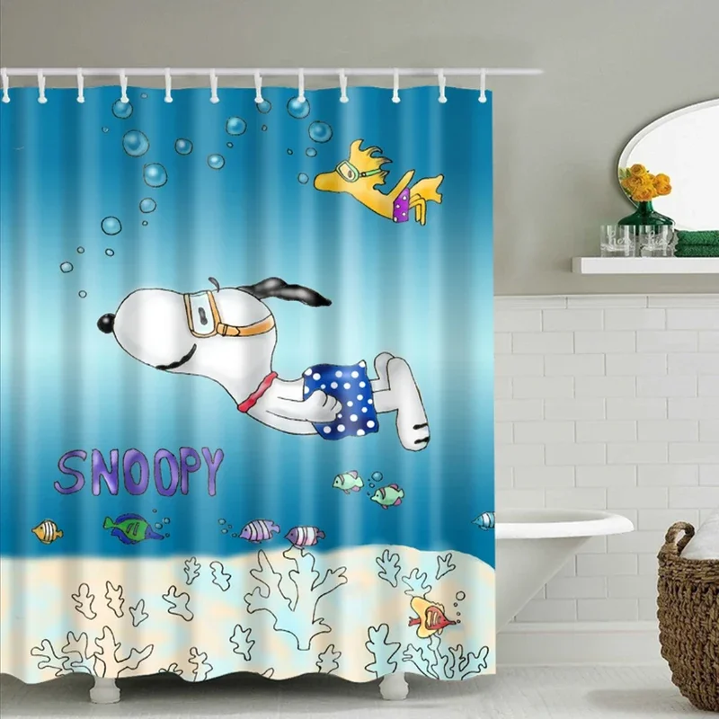 Snoopy Anime Funny Cute Shower Screen Bath Curtain Toilet Accessories Bathroom Sets Full Setluxury