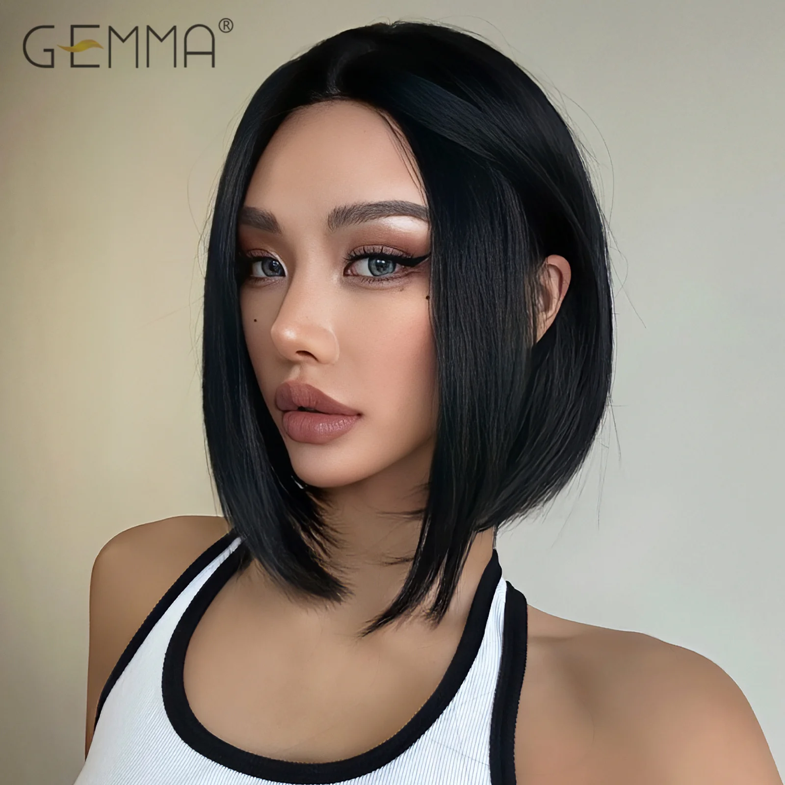 جيما-باروكة بوبو سوداء قصيرة للنساء ، الجزء الأوسط الاصطناعي ، الأفرو ، مقاومة للحرارة ، تأثيري ، حفلة ، الاستخدام اليومي ، الشعر الطبيعي