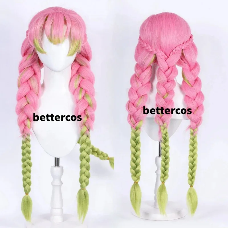 Mitsuri Kanroji Long Pink Green Heat Resistant Hair Authentic Cosplay Wigs + Wig Capc;3.k'6;d.a;