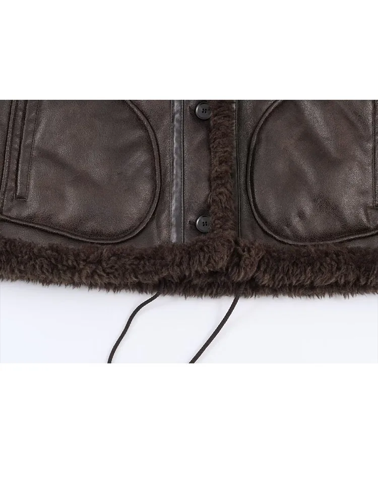 

HH Women's Winter Fashion Simple Fur Integrated Reversible Bomber Warm Jacket Female Loose Versatile Stand Collar Casual Jacket