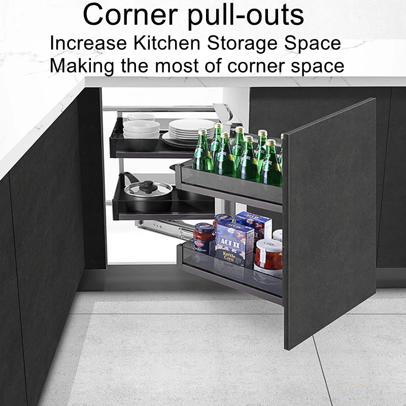

Corner semi open small monster basket double-layer kitchen cabinet shelf storage bowl cabinet kitchen drawer style corner basket