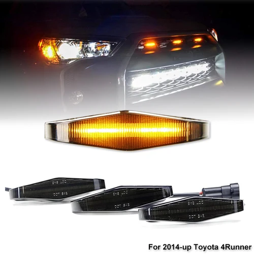 Tira de luces LED completa delantera TRD Pro Grill iluminación DRL para Toyota 4Runner, incluye conjunto LED y arnés de cableado blanco/ámbar 2014-2024, 3 piezas