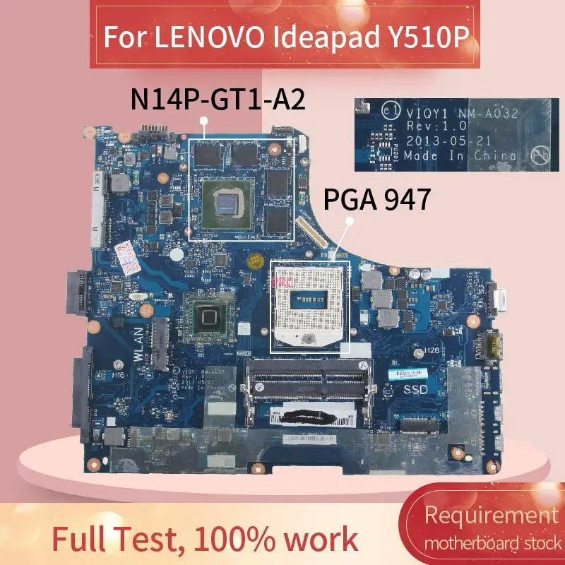 1920*1080 PC For LENOVO Ideapad Y510P Laptop Motherboard NM-A032 SR17C N14P-GT1-A2 DDR3 Notebook Mainboard Tested