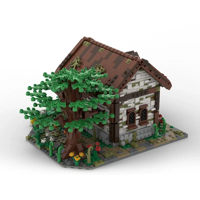 Diorama w stylu wiejskim, średniowieczny dom, ogród, cegły, scena wiejska, bloki, wiejski dom, scena z domem wiejskim, bloki, zamek, moc, architektura, unikalne klocki