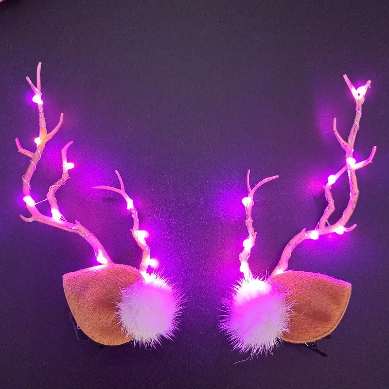 LED Christmas Antler Headwear For Women Girls Glowing Elk Horn Hair Clip Christmas Gift Elk Hairpin With Lights Navidad Decor