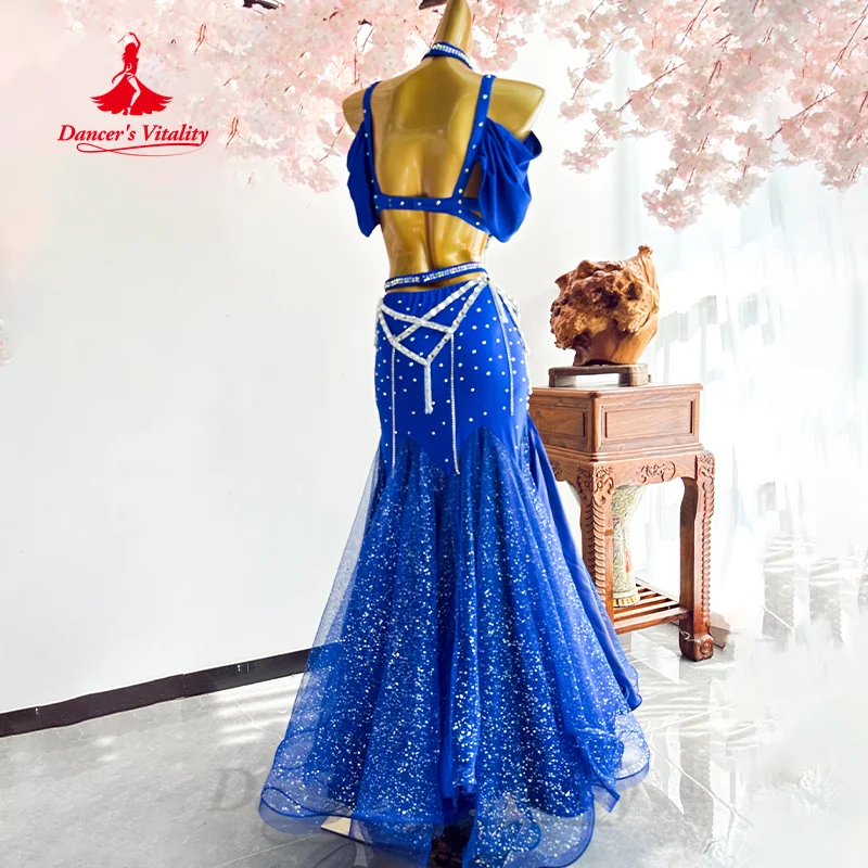 BellyDance Performance Set Luxury Rhinestone Bra+Sexy Fishtail Long Skirt 2pcs Adult Children Oriental Dance Competition Outfit