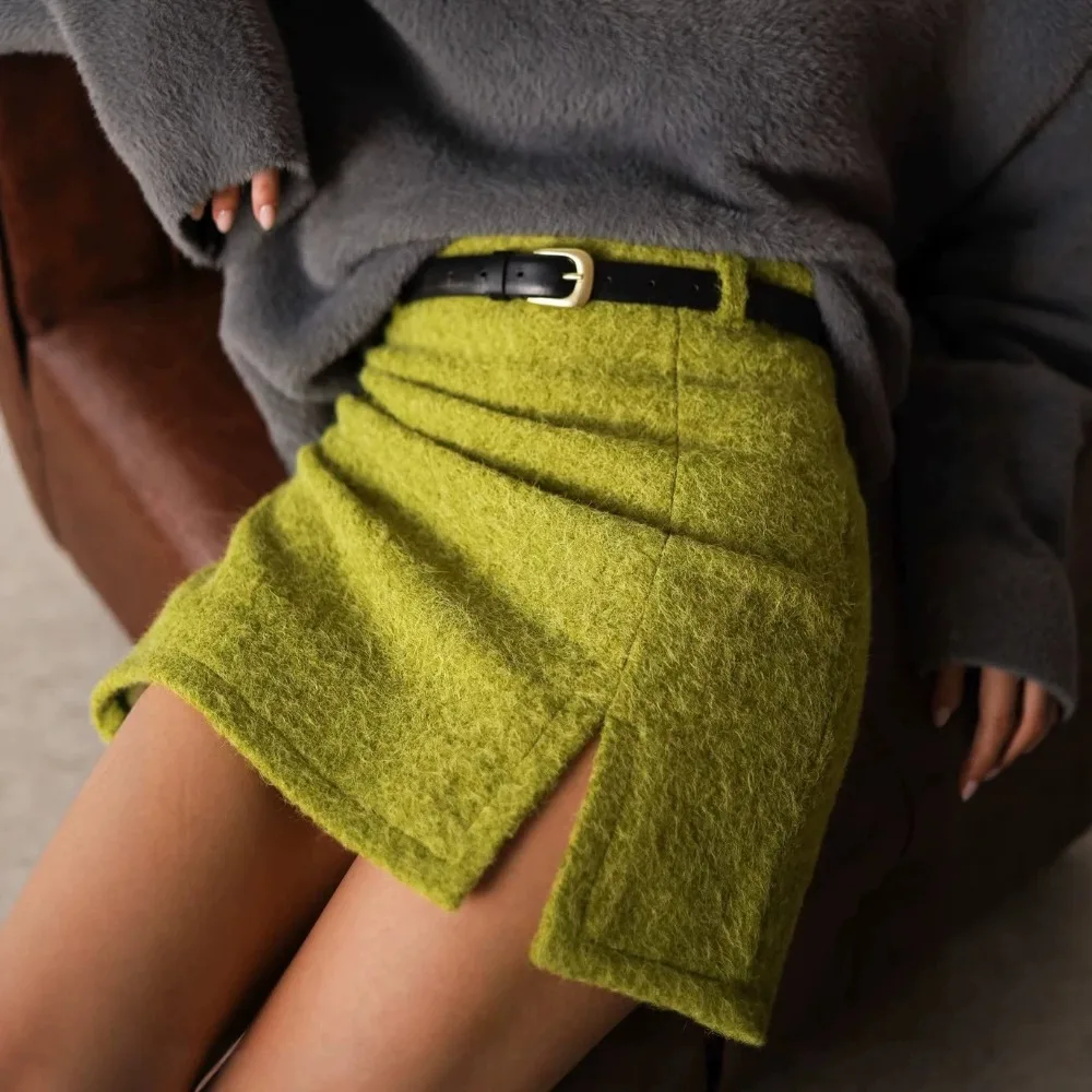 Spicy Girl Sexy Woolen Short Skirt Autumn and Winter Women Chic Slim Thick Warm Office Travel Dating Casual Bag Buttocks Skirt