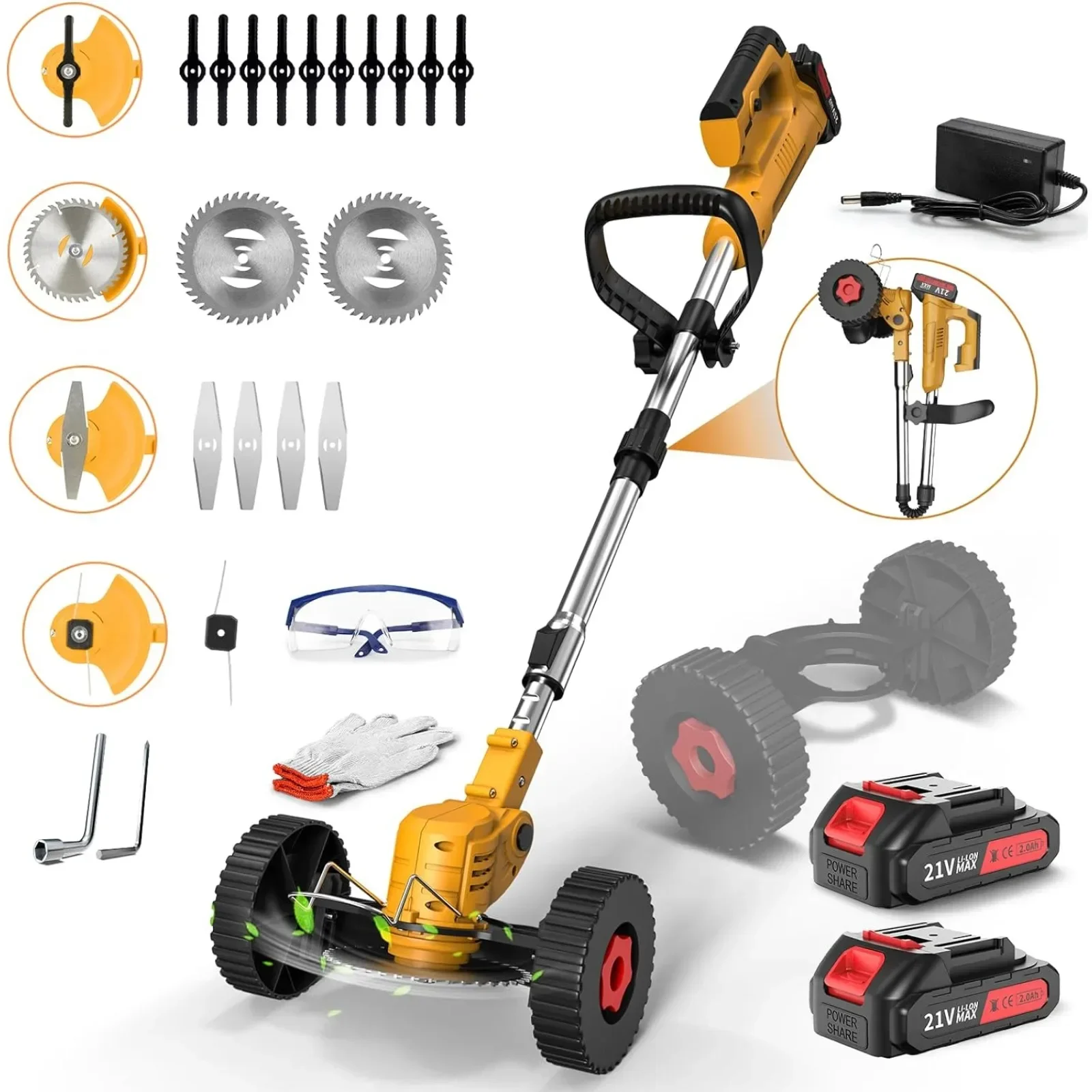 Cordless Weed Wacker,Weed Wacker Battery Operated with 3 Types Blades Grass Trimmer Cordless for Lawns