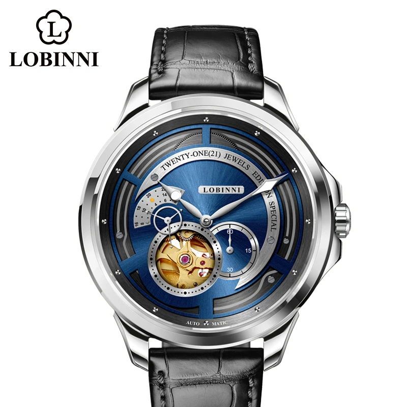 

LOBINNI New Men's Watch Automatic Mechanical Miyota Wristwatch Multi-Function Hollow Flywheel Business Simple Watch Luminous