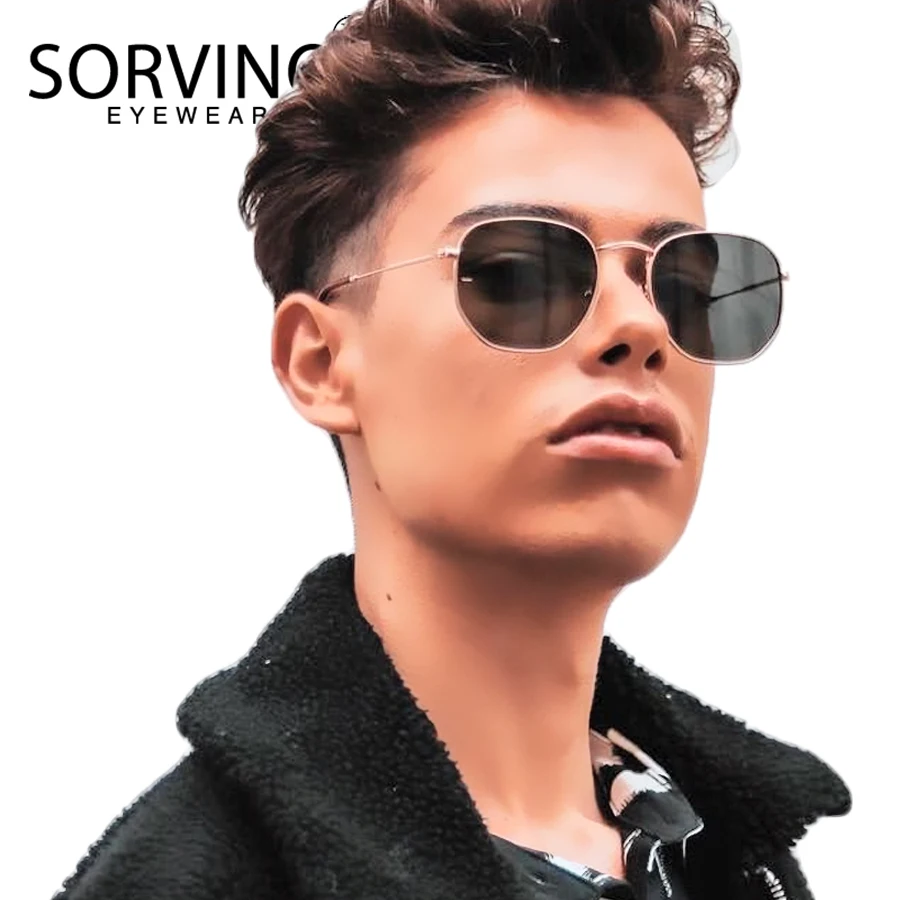 SORVINO Hexagon Sunglasses Men Brand Designer Small Square Sunglases Metal Frame Driving Fishing Glasses Lentes De Sol UV400