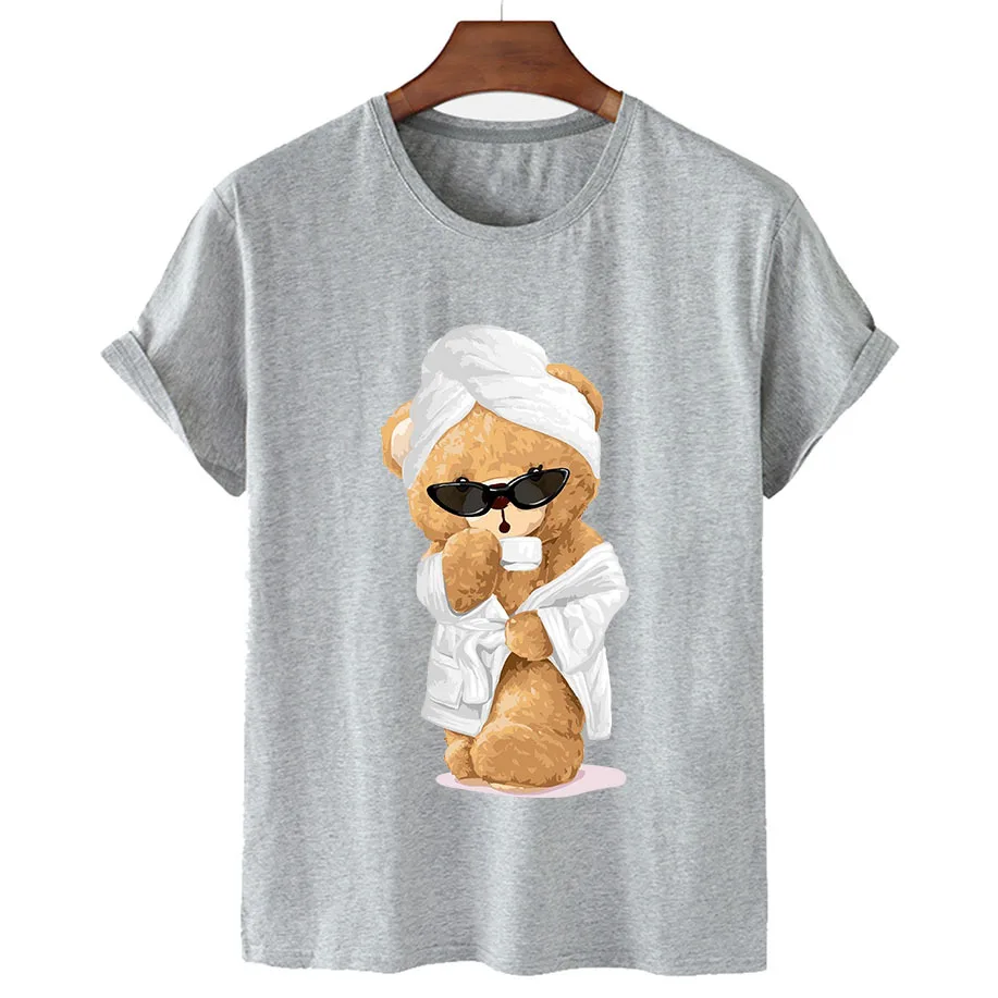 100% Cotton Bathrobe Bear T Shirt 2022 Summer T Shirt Women Short Sleeve O Neck T Shirt Unisex Plus Oversized Women T Shirt 4XL