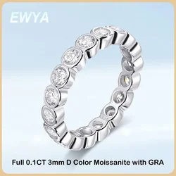 EWYA Luxury 3mm 0.1CT Moissanite Full Eternity Ring For Women S925 Silver Plated 18K Pass Diamond Test Bezel Rings Wedding Band