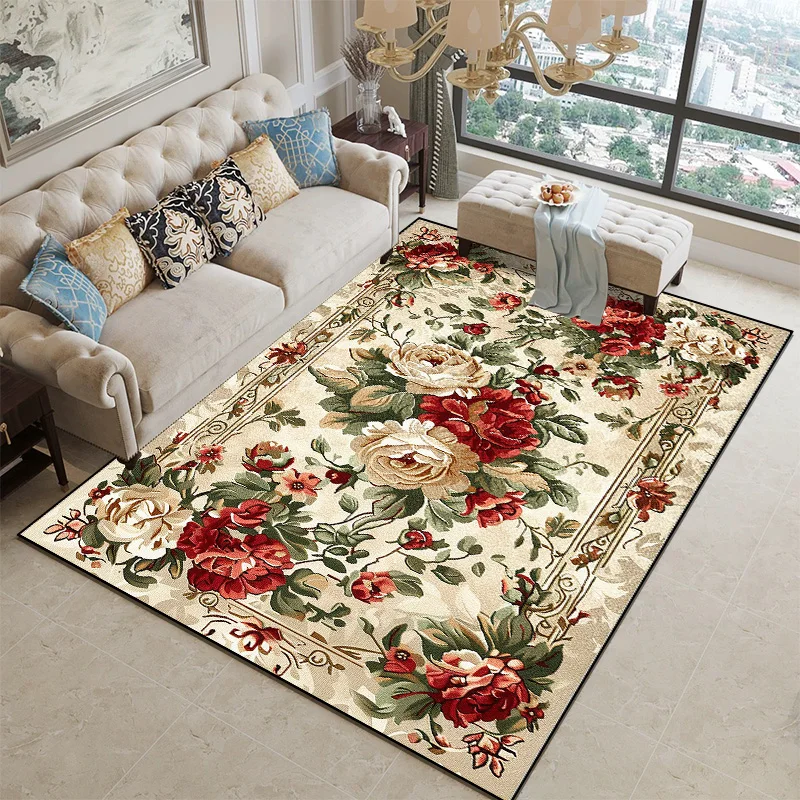 European Floral Large Carpet Living Room Luxury Decoration Home Bedroom Bedside Rugs Washable Cloakroom Non-slip Soft Mats Ковер