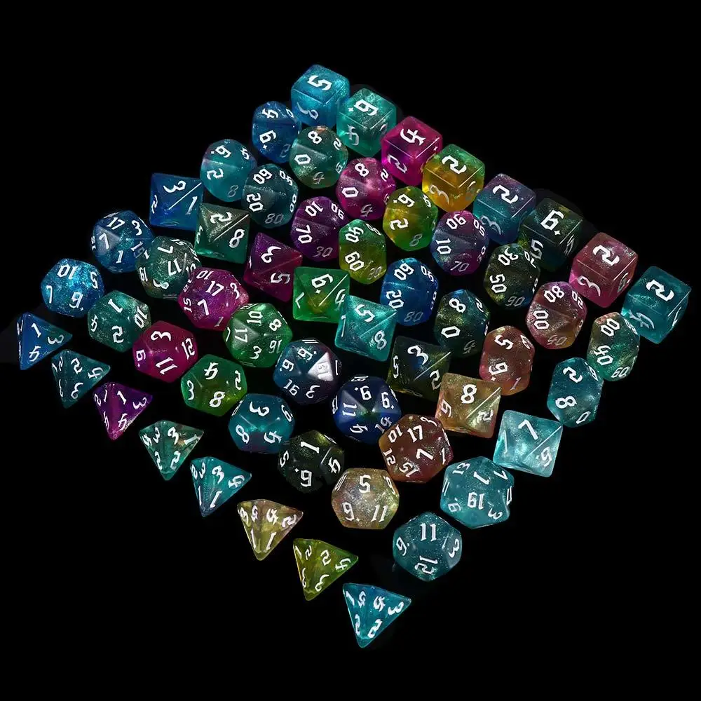 7 Pcs/Set Iridescent Glitter Acrylic Polyhedral Dice 7-Die Carved Pattern Dice Set For Playing Games Family Party Supplies