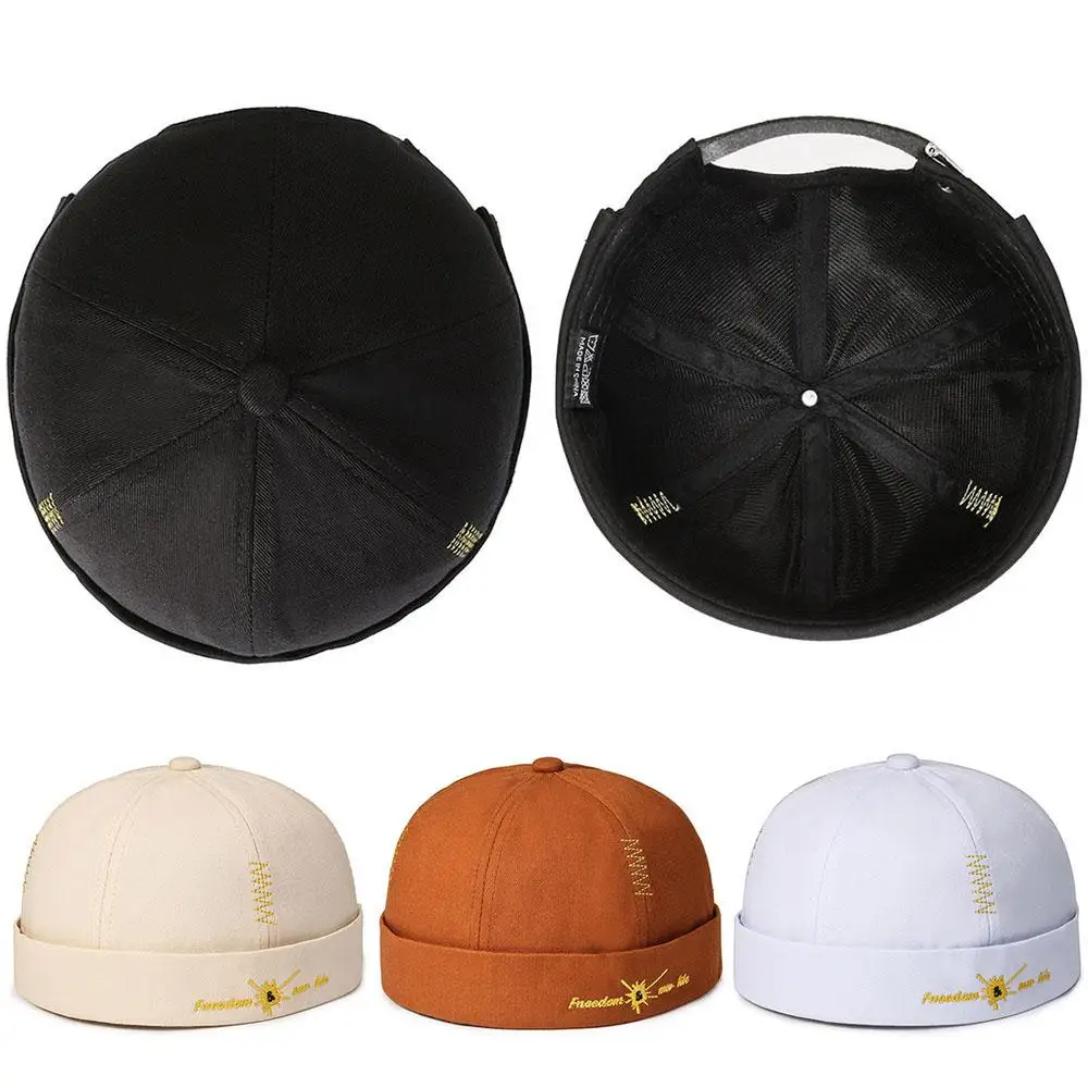 Vintage Dome Hat Mens Solid Color Beanie Cap embroidery Men Docker Hat adjustable Hip Hop Cap For Women Men Brimless Skull Cap