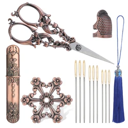 Fenrry Embroidery Tool Set Vintage Scissors Threader Thimble Needle Case Sewing Kits European Retro Antique Craft Tool