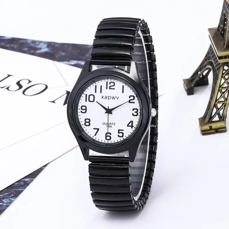 Retro Couple's Watch Creative Black and White Elastic Band Watch Elderly Couple Stretch Quartz Wristwatches 1pc Relogio Feminino