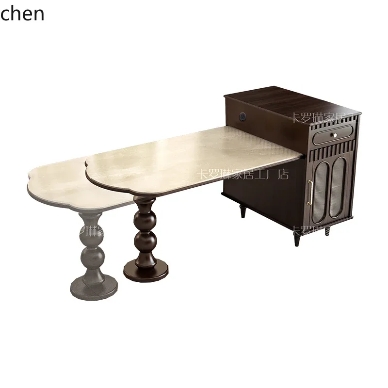 

YY- light luxury rock slab island dining table integrated household retro wind retractable guide table