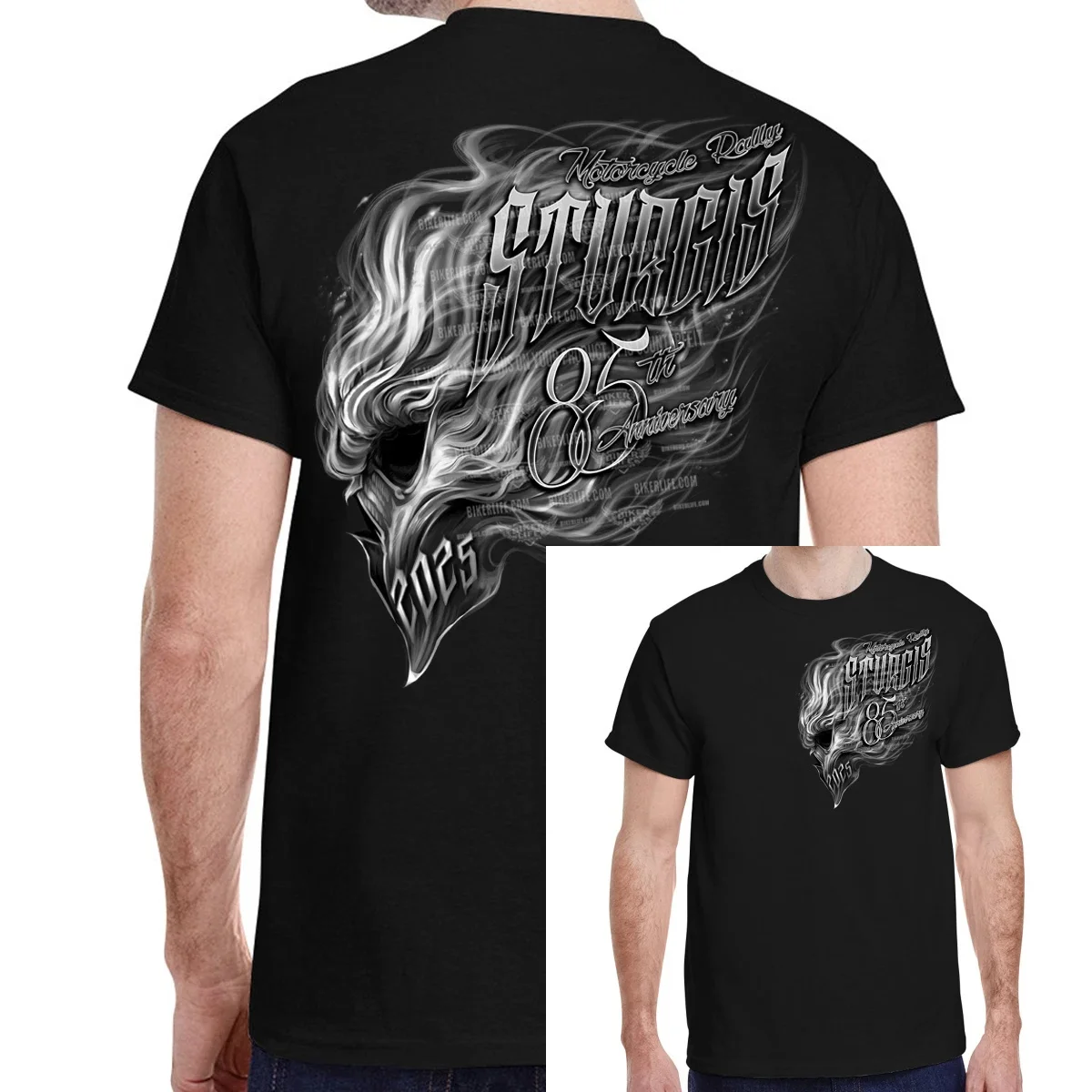 New 2025 Sturgis Motorcycle Rally Smokin' Skull T-Shirt Graphic Printing High-end Luxury Unisex Style Both of Men and Women