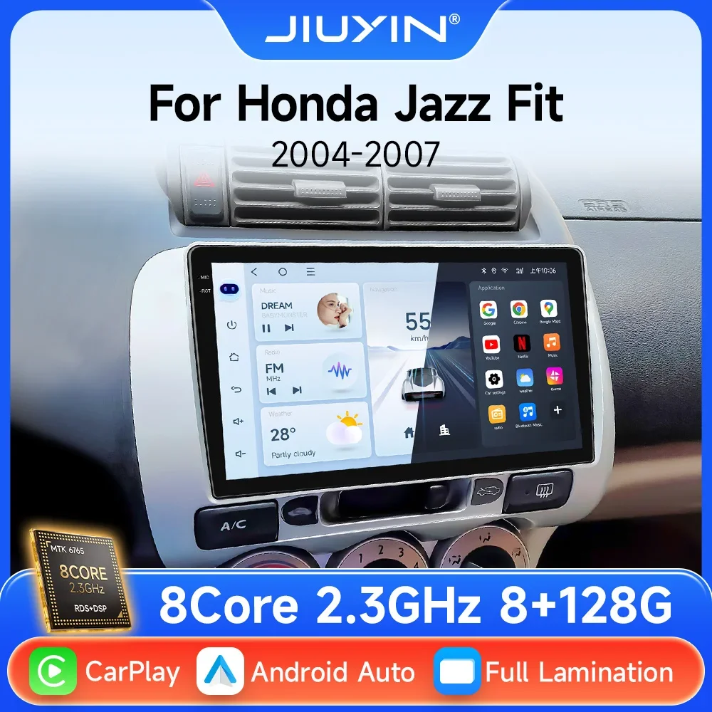 JIUYIN 9" Car Radio For HONDA FIT JAZZ RHD 2002 2003 2004 2005 2006 2007 Android 13 Multimidia Video Player Head Unit Carplay