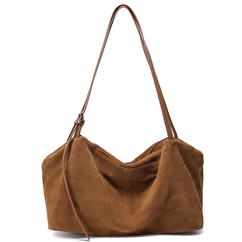 Vintage Elegant Everyday Large Capacity Tote Shoulder Bag for Women Genuine Leather Suede Versatile Luxury Handbag Portable