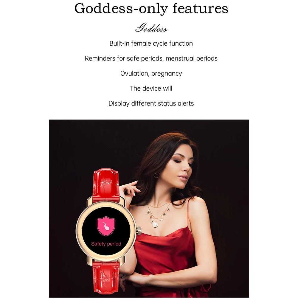 สมาร์ทวอทช์กันน้ำสำหรับผู้หญิงมีสมาร์ทวอท์ชใหม่ควบคุมด้วย BT เครื่องวัดความดันโลหิตวัดอัตราการเต้นของหัวใจออกซิเจน