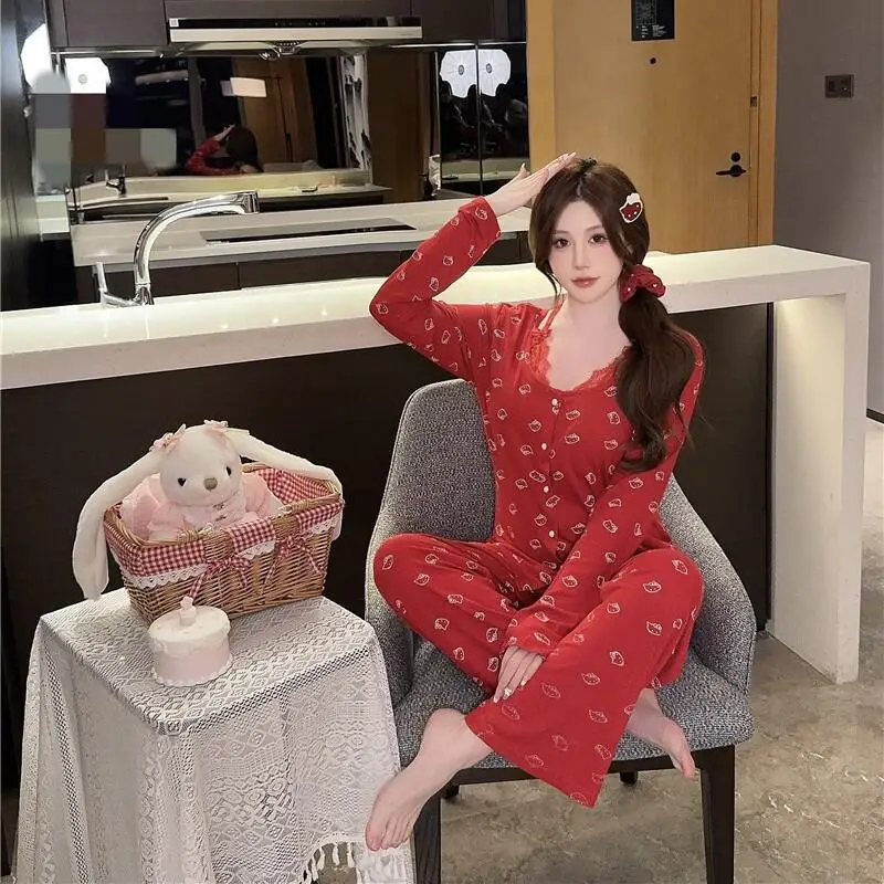 

Fashionable Temperament Women's Long Sleeved Pants Cartoon Home Clothes Spring New Sweet and Cute Girl Pajamas Spicy Girl Set