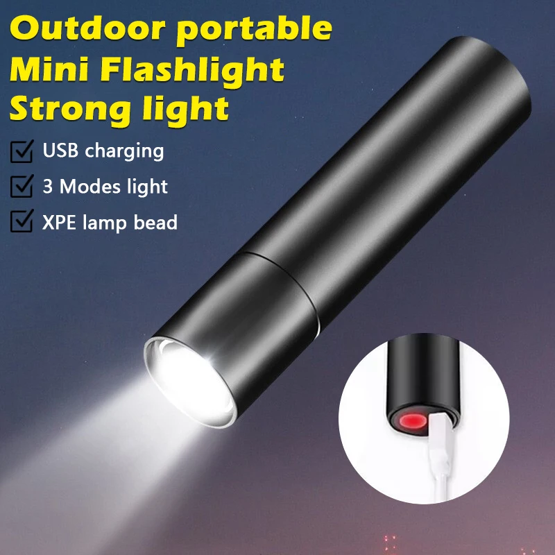 Multifunctional Mini LED Torch Strong Light Flashlight Portable Self Defense Flashlight Powerful Light Torch With Usb Charging