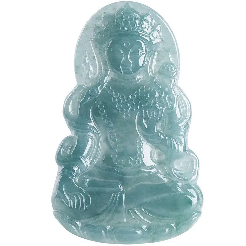 

Natural Genuine A Jade Jadeite Blue Water Carved Guanyin Pendant