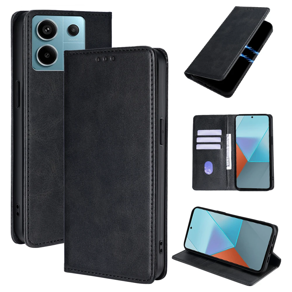 

Защитный магнитный чехол Gefenis для Xiaomi Poco X6, кожаный флип-чехол для телефона Xiaomi Poco X6 X5 X4 X3 Pro X3 GT NFC X2 с Ca