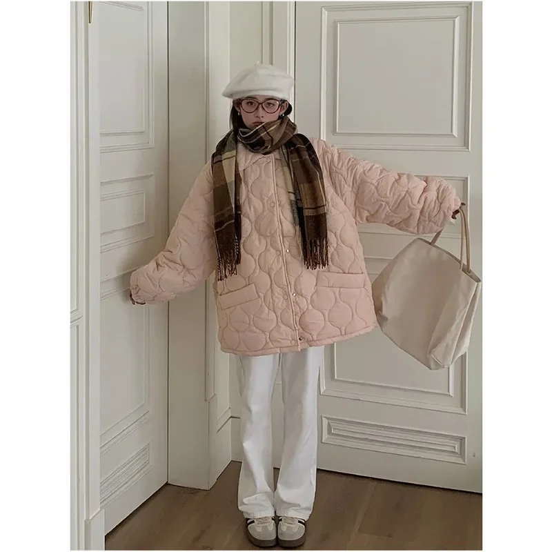 Padded Parkas with Fleece Fake Lamb Wool Coat Women\'s Winter Anti-season Padded Jacket Oversize Dopamine