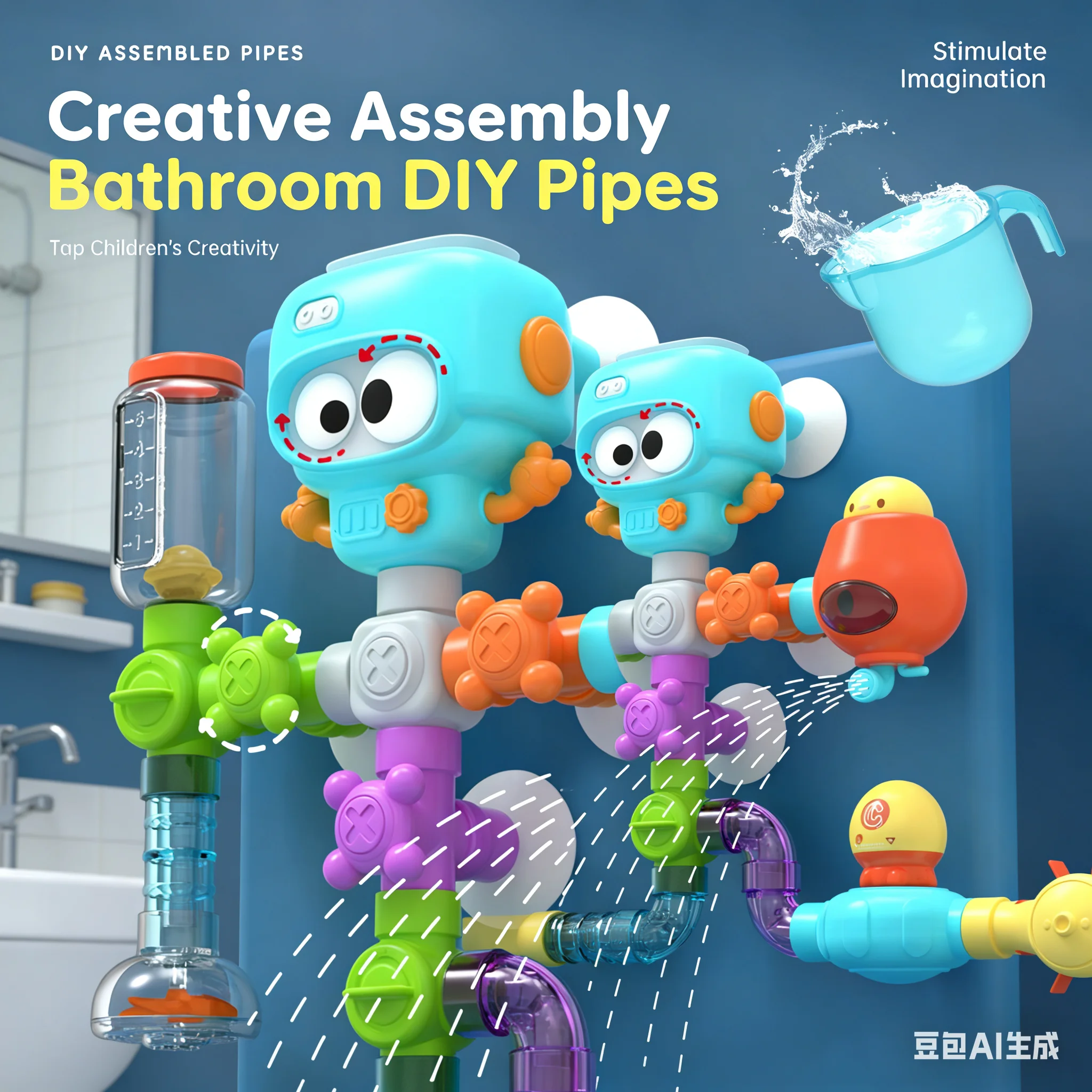 아기 목욕 장난감 욕조 DIY 파이프 튜브 물놀이 스프레이 수영 욕실 장난감 유아용 욕조 폭포 장난감