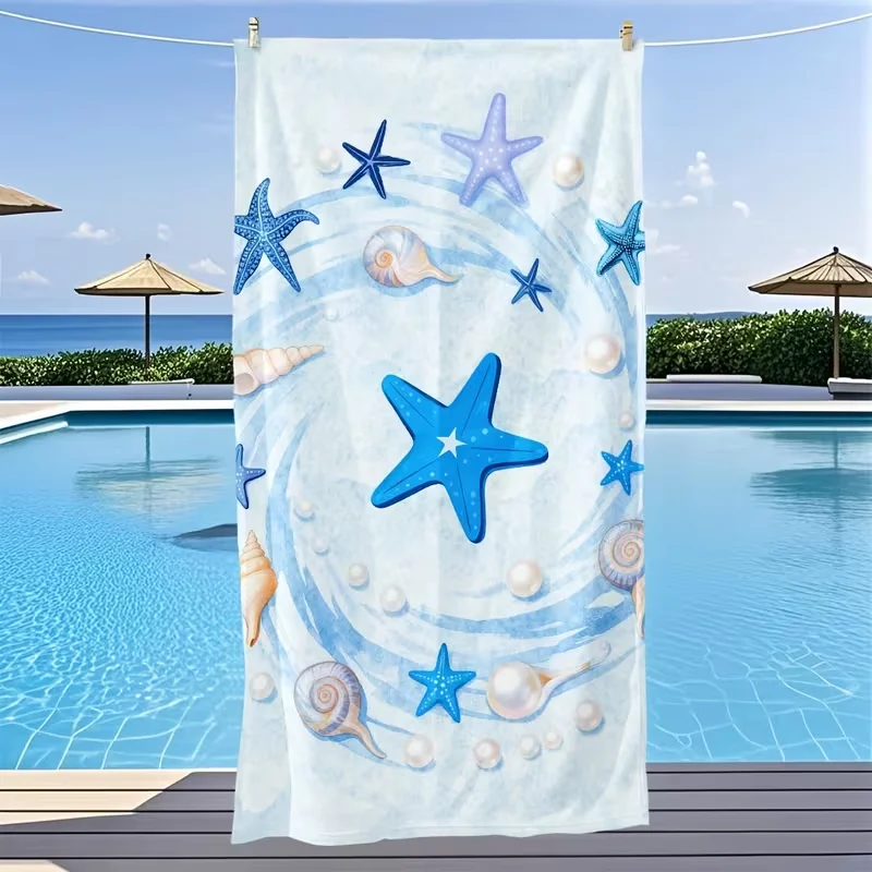Swirl Starfish Pearl Seashell Beach Towel Pastel Marine Print Fast Drying Towel Elegant Nautical Pattern Beach Holiday Towel