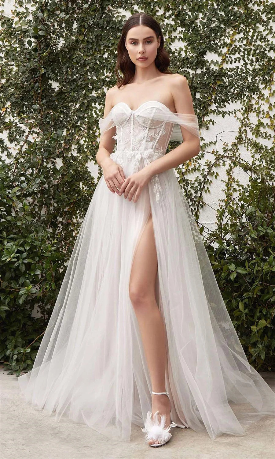 

Customized Sweetheart 3D Lace Appliques Corset Tulle Split Wedding Dress Back Zipper Mesh Ribbon Gowns vestidos novias boda