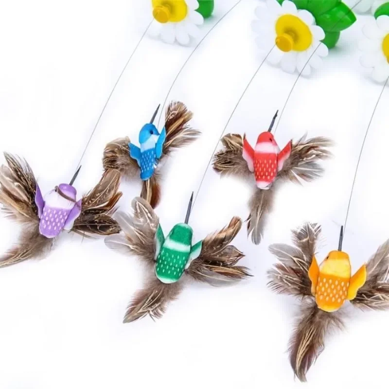 1 Stück zufällige Farbe Haustier Kätzchen elektrische rotierende Schmetterling/Vogel Blume Katze Teaser Stahldraht Spielzeug