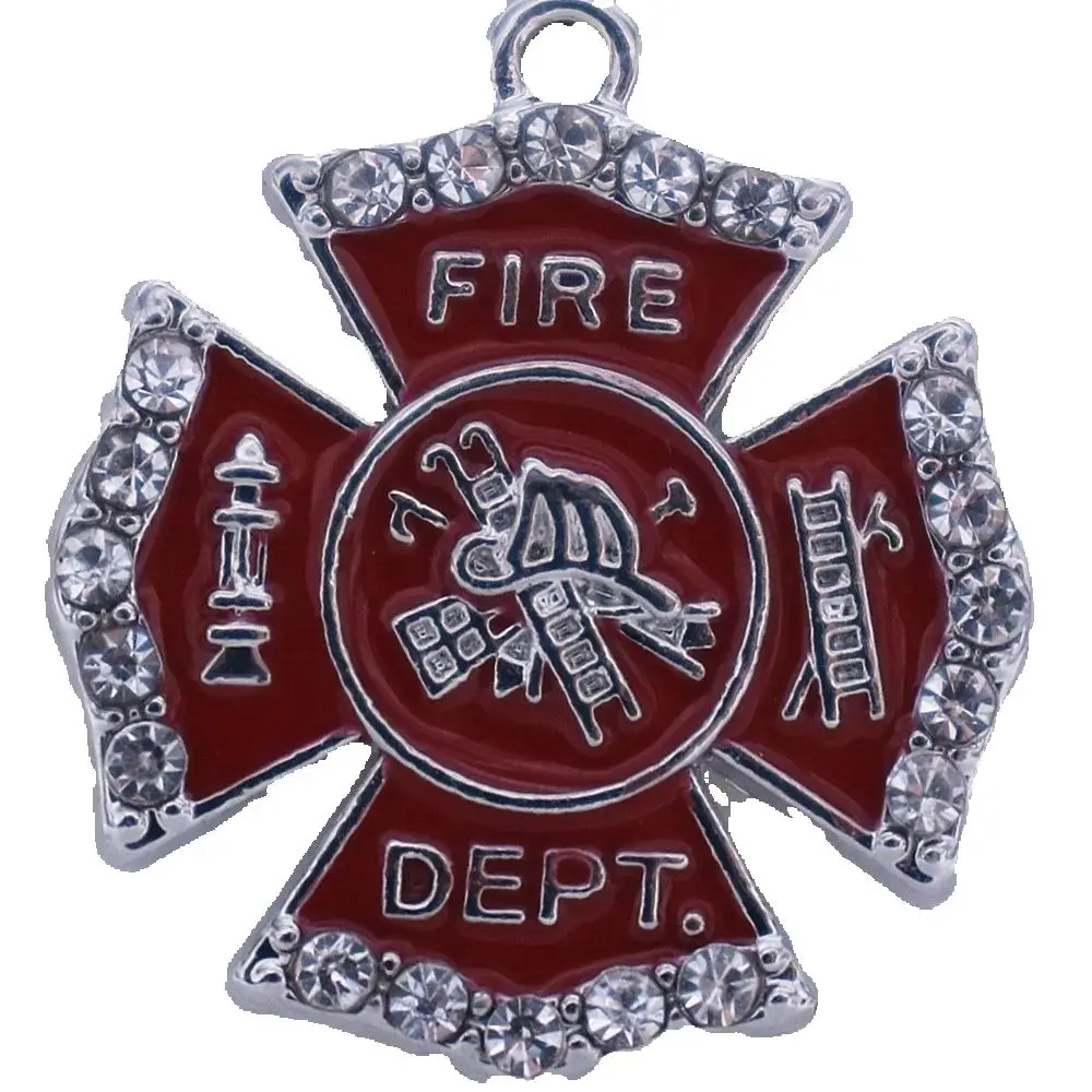 Eco Friendly Metal Enamel Oil Red Cross Firefighter Fire Dept Charms Pendants for Necklaces Bracelets Making