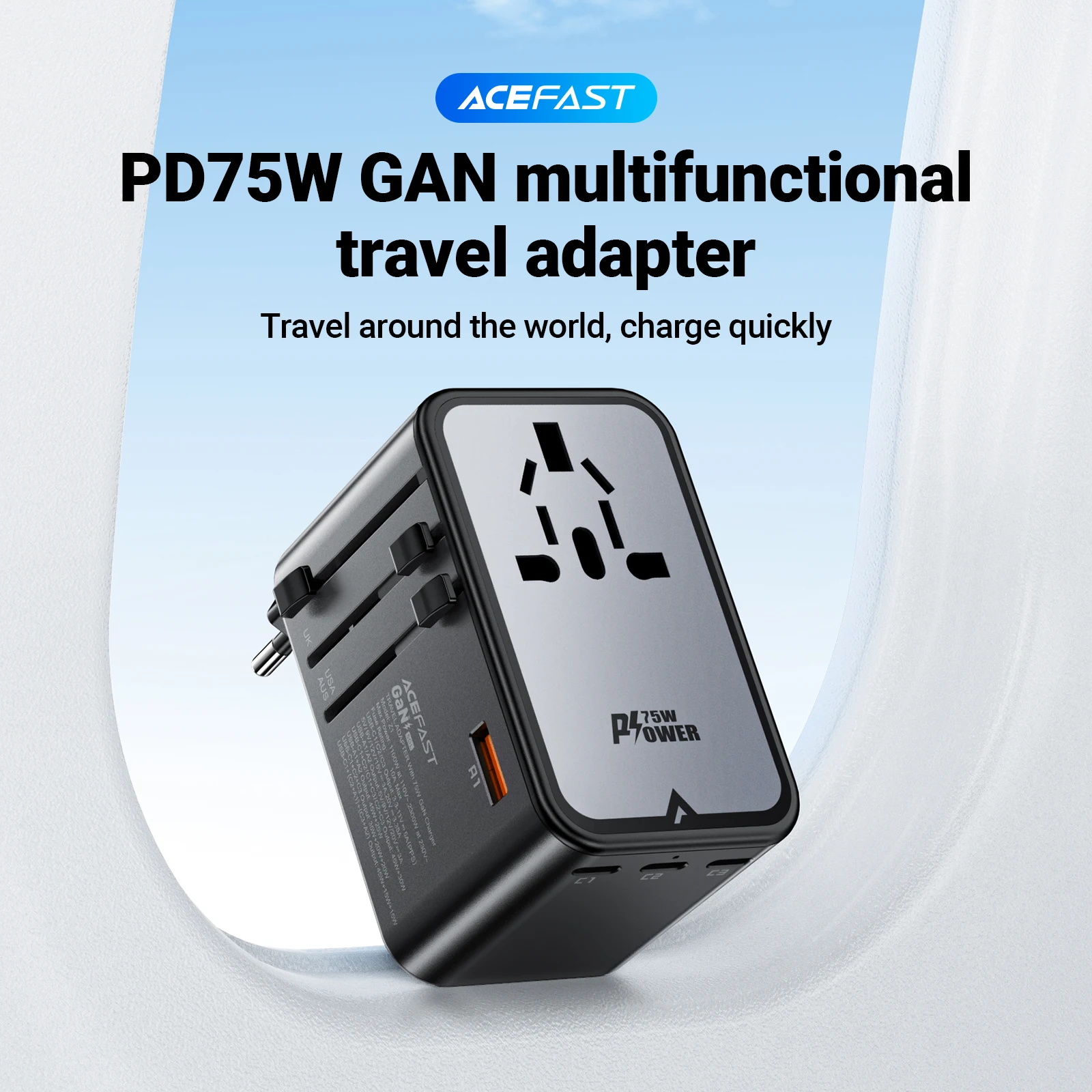 

ACEFAST GaN 67W Fast Charging Travel Charger With EU/UK/US/AU Plug For iPhone 17 16 Pro Max 3 USB C Dual USB A Port Wall Adapter