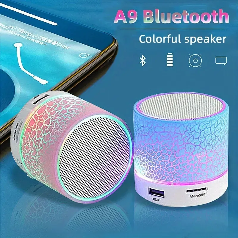 Bluetoothワイヤレスミニスピーカー,カラフルなLED,tfカード,usbサブウーファー,ポータブル,mp3,音楽プレーヤー,PC,電話用