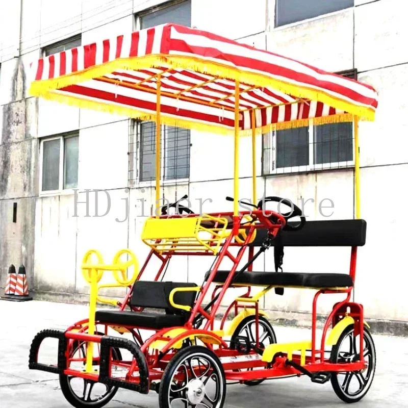 

Rugged Single Row Four-Wheel Bicycle - Two-Person/Couple Multi-Person Riding, Integrated Wheel & Brake Pedal, for OutdoorLeisure