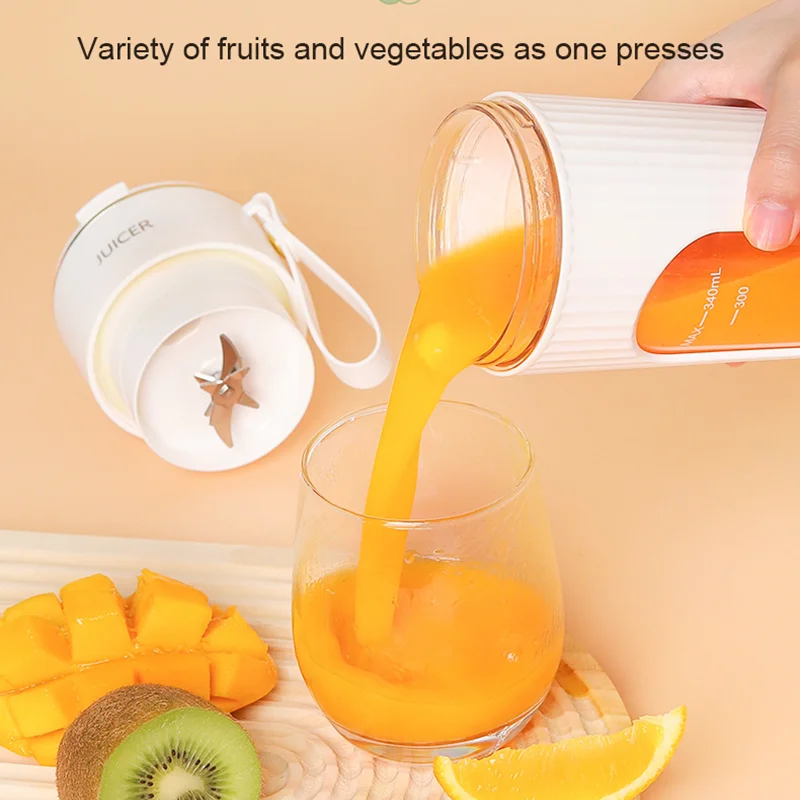 340ml Juicer Household Small Portable Fruit Juice Cup Rechargeable Lcd Display Electric Juicer 14 Blades Outdoor Travel