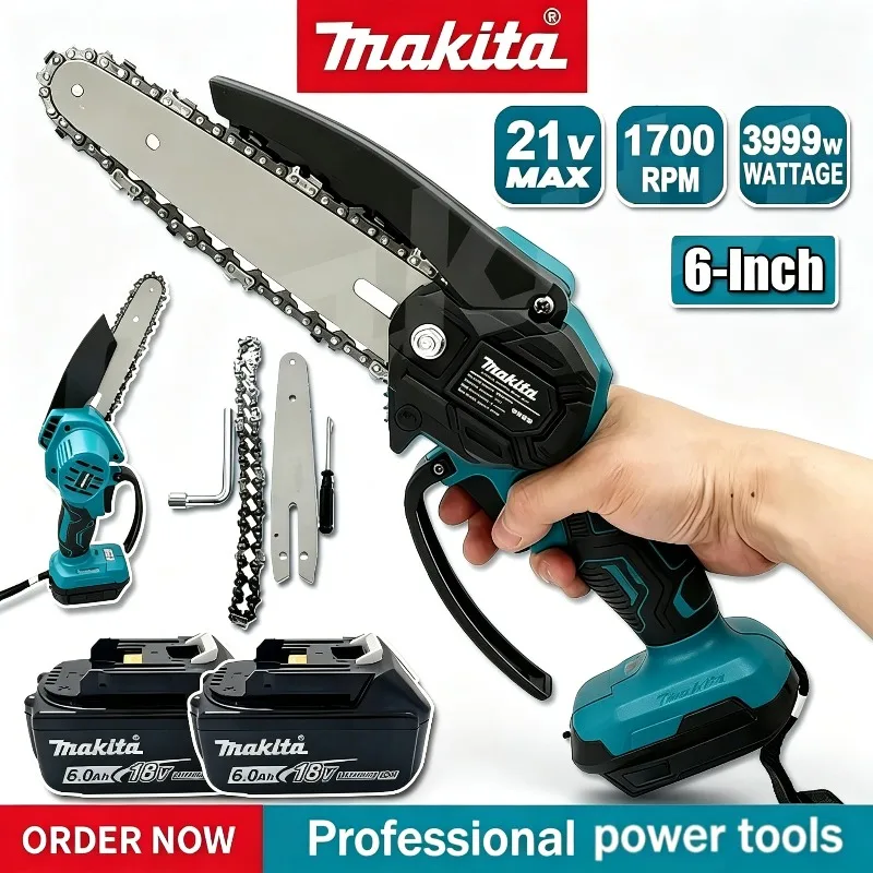 Makita 6 Inch Electric Saw Handheld Portable Wood Logging Chain saw Cordless Chain Saw Garden Pruning Wood Power Tool