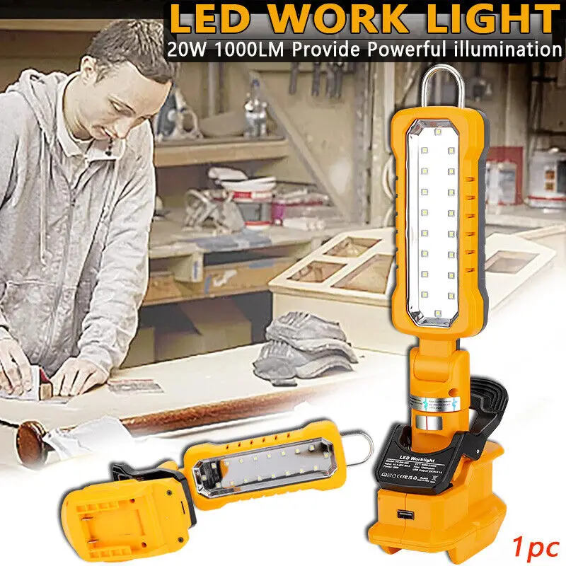 

Cordless LED Flashlight for Dewalt 20V Lithium Battery 1000LM Portable Work Light Tool Light Camping with USB Port Car Repairing