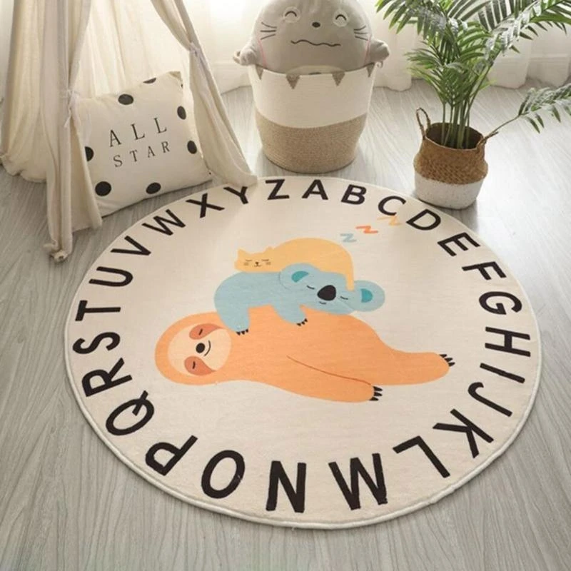 

J15U Cartoon Animal Print Baby for Play Mat Crawling Carpet Kids Room Floor Rug Round Game Pad Playmat Nursery Decor Props